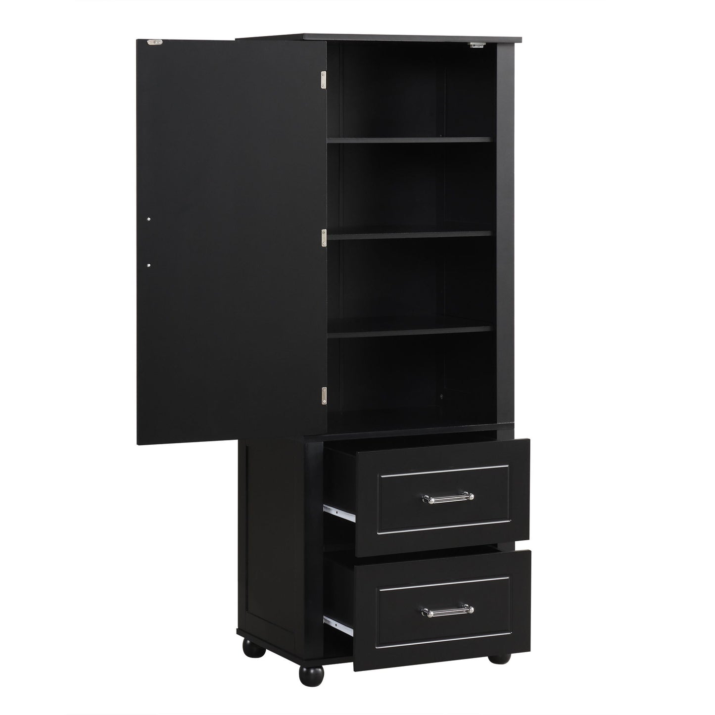 Tall Freestanding Bathroom Storage Cabinet With 2 Drawers And Adjustable Shelf