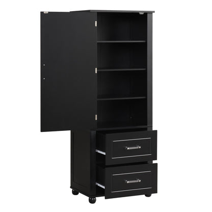 Tall Freestanding Bathroom Storage Cabinet With 2 Drawers And Adjustable Shelf