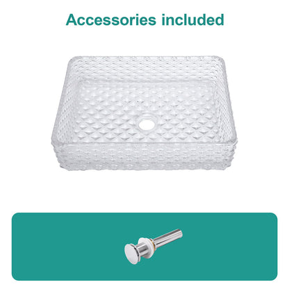 Rectangle Vessel Sink With Diamond Texture With Pop Up Drain (No Faucet) - White
