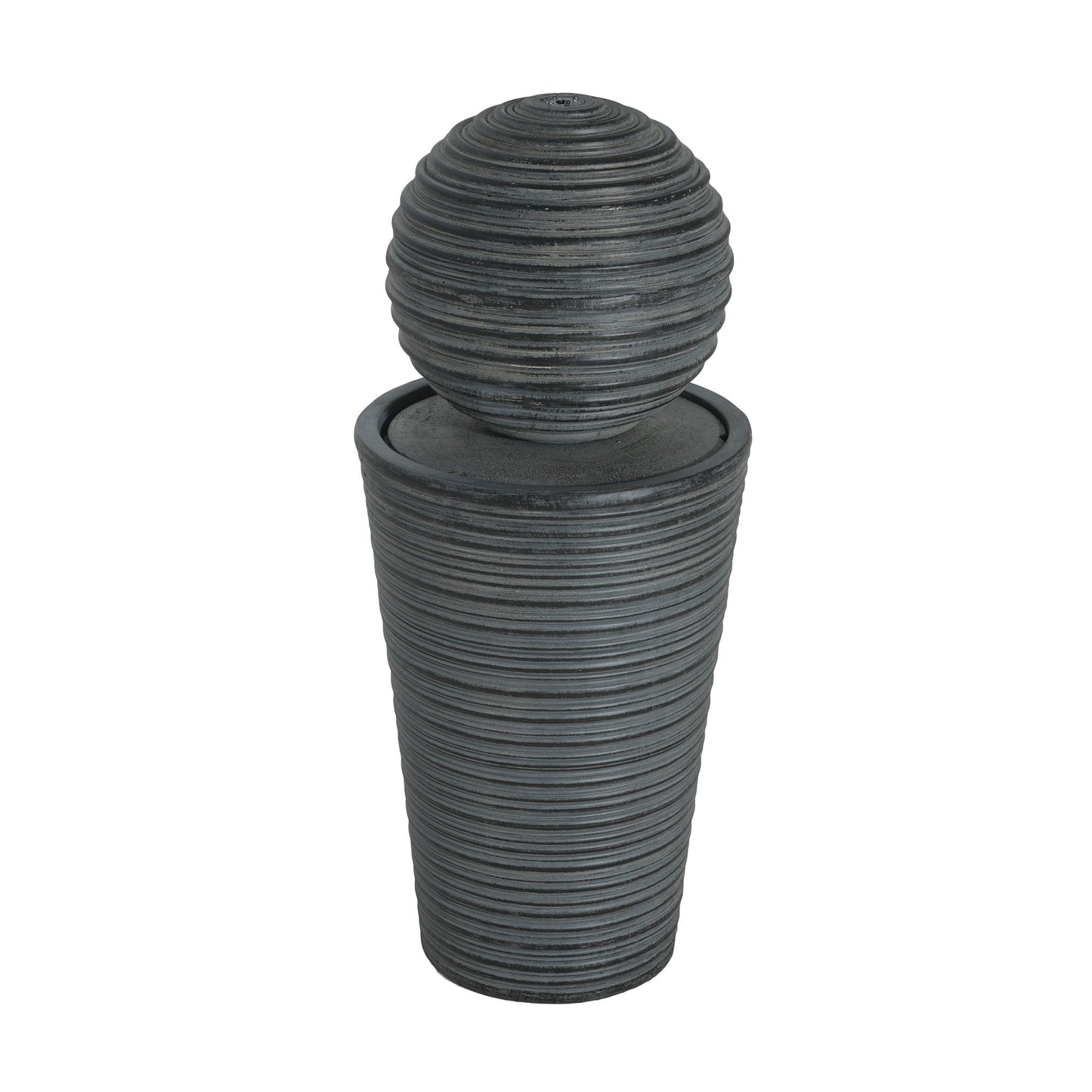 31.5" Tall Striped Column Fountain With LED Light Design For Outdoor Spaces - Gray