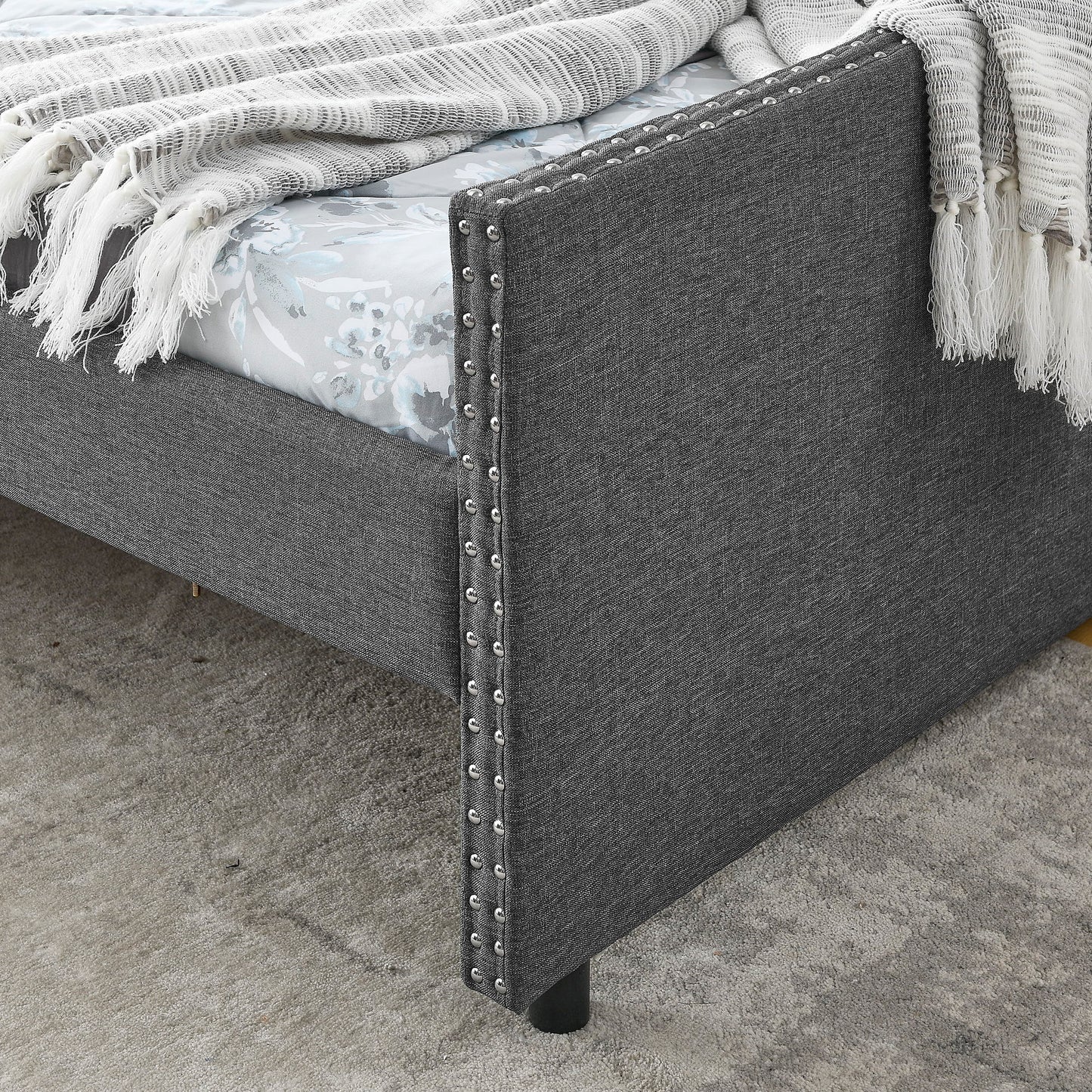 Upholstered Tufted Daybed With 2 Drawers, Waved Arms