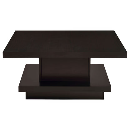 Square Coffee Table With Geometric Design And Storage Shelf - Cappuccino