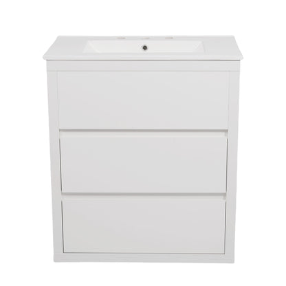 Freestanding Bathroom Vanity With Ceramic Sink, 2 Full Extension Drawers