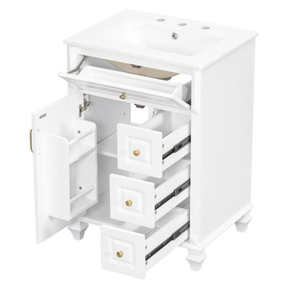 Freestanding Bathroom Vanity With Sink, 3 Drawers & Flip-Out Drawer
