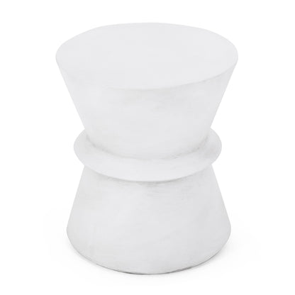 Outdoor Lightweight Concrete End Table With Hourglass Structure - Antique White