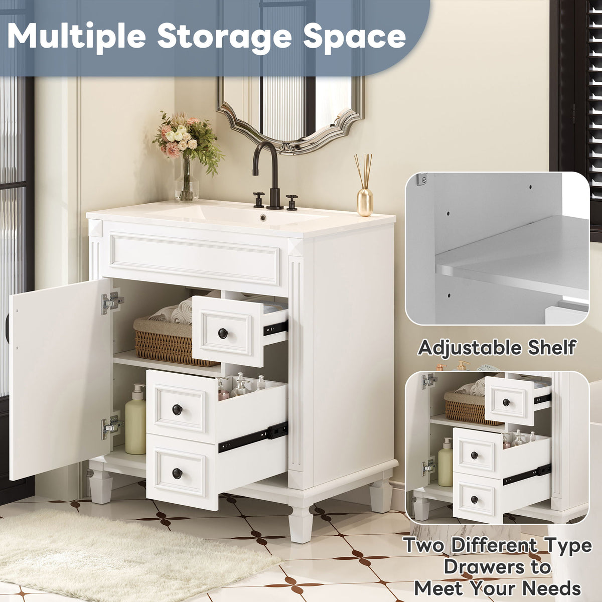 Bathroom Vanity With Sink, Cabinet With 2 Drawers And Adjustable Shelf
