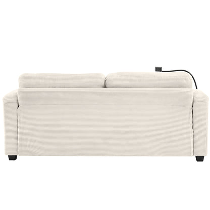 Sleeper Sofa Loveseat Sofa With Full Size Mattress, 2 USB Ports, 2 Cup Holders, 2 Side Pockets And Phone Holder