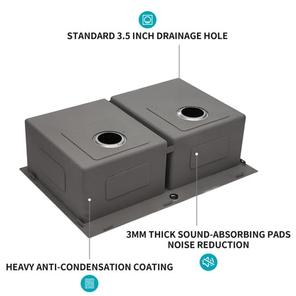 Double Bowl Drop In Sink, Stainless Steel With 50 / 50 Basins 18 Gauge - Brushed Nickel