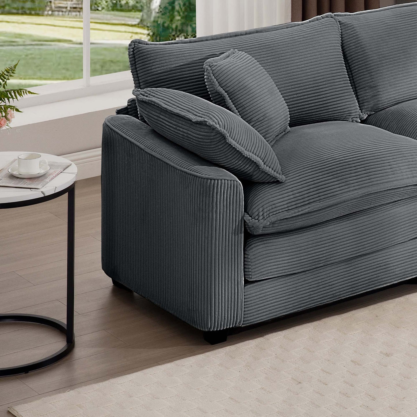 Modern 2 Seater With 4 Pillows, Upholstered Deep Seating Loveseat