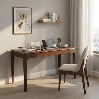 Desk With Drawers, Smooth Edge Design - Walnut