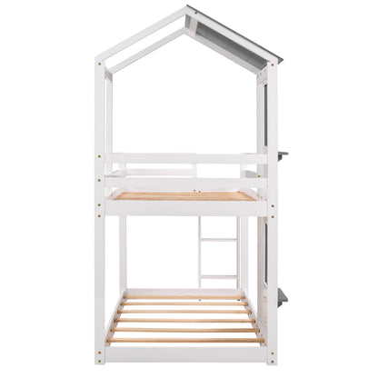 Bunk Bed Wood Bed & Roof, Window, Guardrail, Ladder