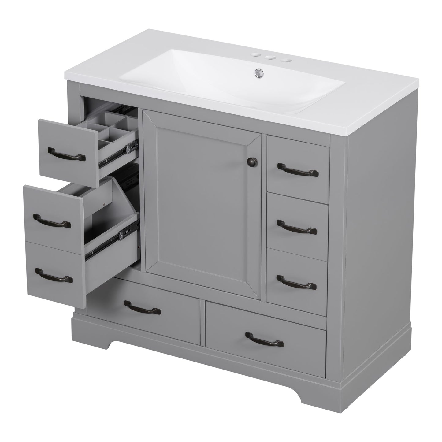 Modern Bathroom Vanity With Sink, 6 Drawers, Adjustable Shelf