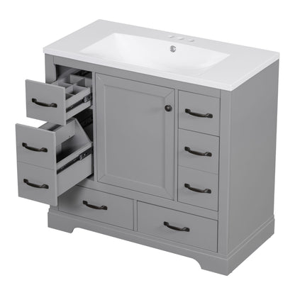 Modern Bathroom Vanity With Sink, 6 Drawers, Adjustable Shelf