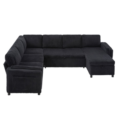 Convertible U-Shaped Sectional Sofa Bed With USB Ports And Storage