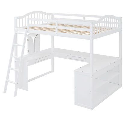 Loft Bed With Drawers, Cabinet, Shelves With Desk