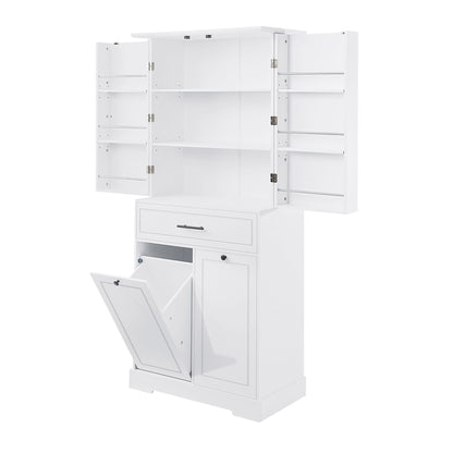 Freestanding Bathroom Storage Cabinet With Doors, Drawers, And Tilt Out Laundry Hamper - White