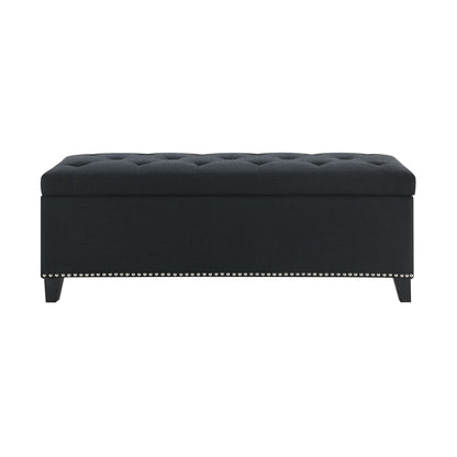 Button-Tufted Storage Ottoman With Safety Close Hinge