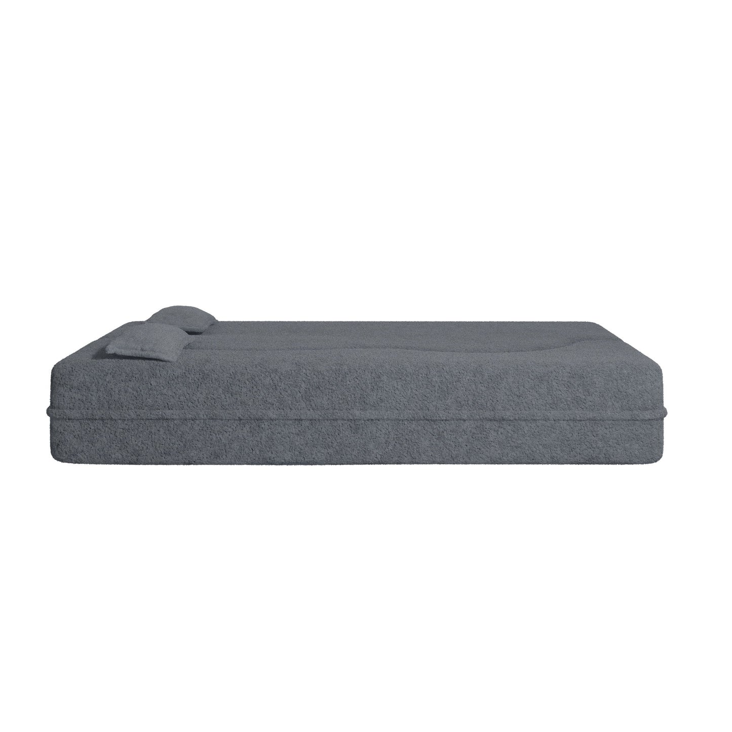 Modern Floor Sofa, With 2 Pillows, Convertible Teddy Fabric Foam Filled Bed