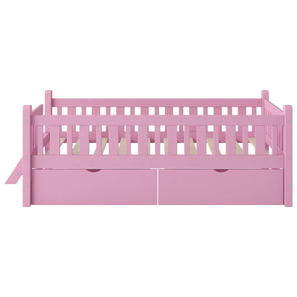 Platform Bed With Guardrail And 2 Drawers