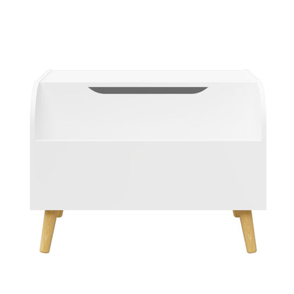 Toy Box With Front Bookshelf, Flip Top Lid, Safety Hinge For Kids Room Organization - White