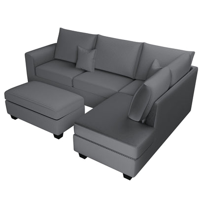 Modern Style Sectional Set With USB Port, Storage Ottoman