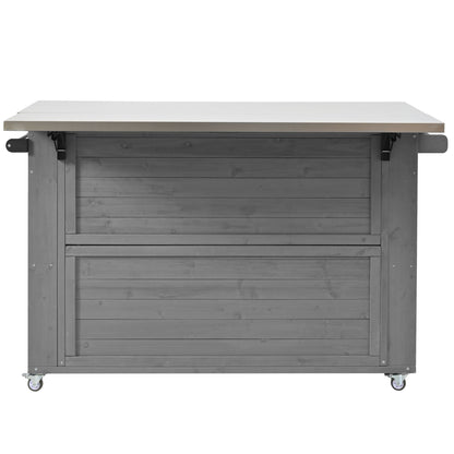 Outdoor Kitchen Island With Stainless Steel Top, Ample Storage Space, Towel And Spice Racks And A Bottle Opener
