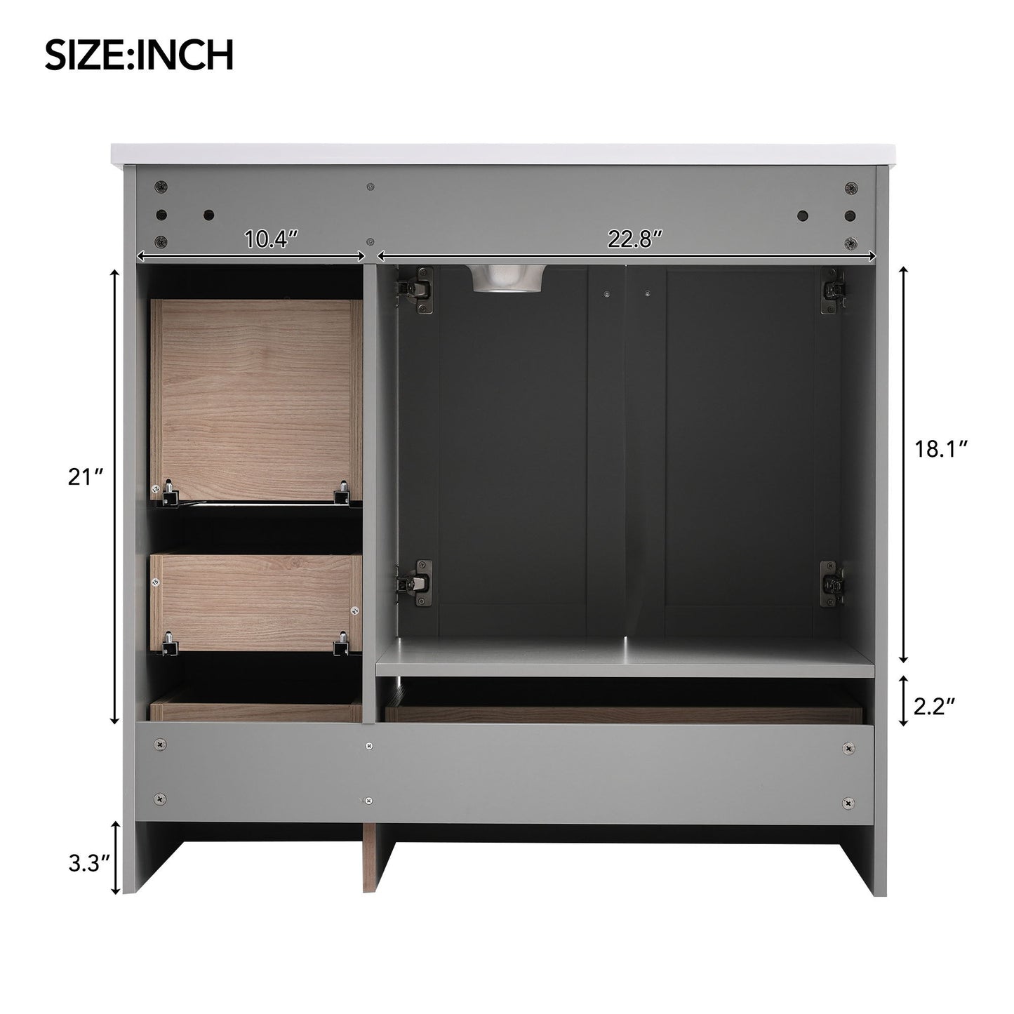Shaker Free Standing Bathroom Vanity Cabinet With Sink, Soft Close Drawers, Soft Close Doors
