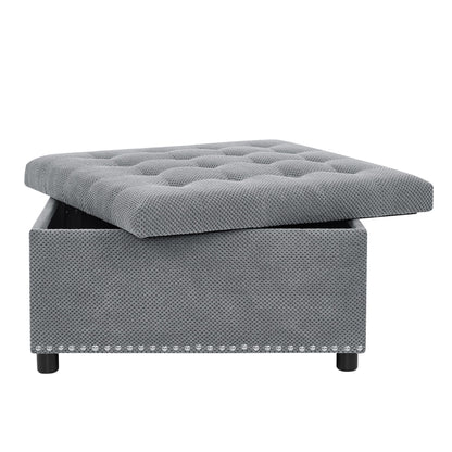 Square Tufted Storage Ottoman With Nailhead Trim