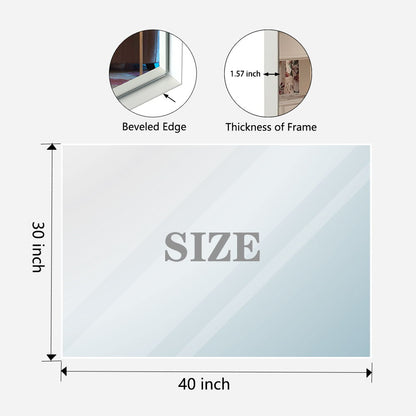 Rectangular Wall-Mounted Beveled Bathroom Mirror, Square Angle Metal Frame Wall Mounted Bathroom Mirrors For Wall (Horizontal & Vertical) - Glossy White