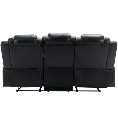 3 Pieces Recliner Sofa Sets Home Theater Seating Manual Recliner Chair With Center Console And LED Light Strip For Living Room