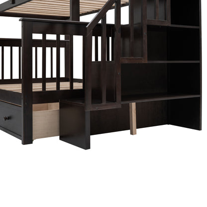 Stairway Bunk Bed With Storage And Guard Rail For Bedroom