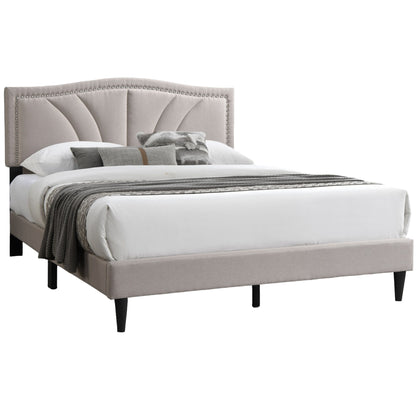 Bed With Nailhead Trim Accents, Upholstered Platform Frame