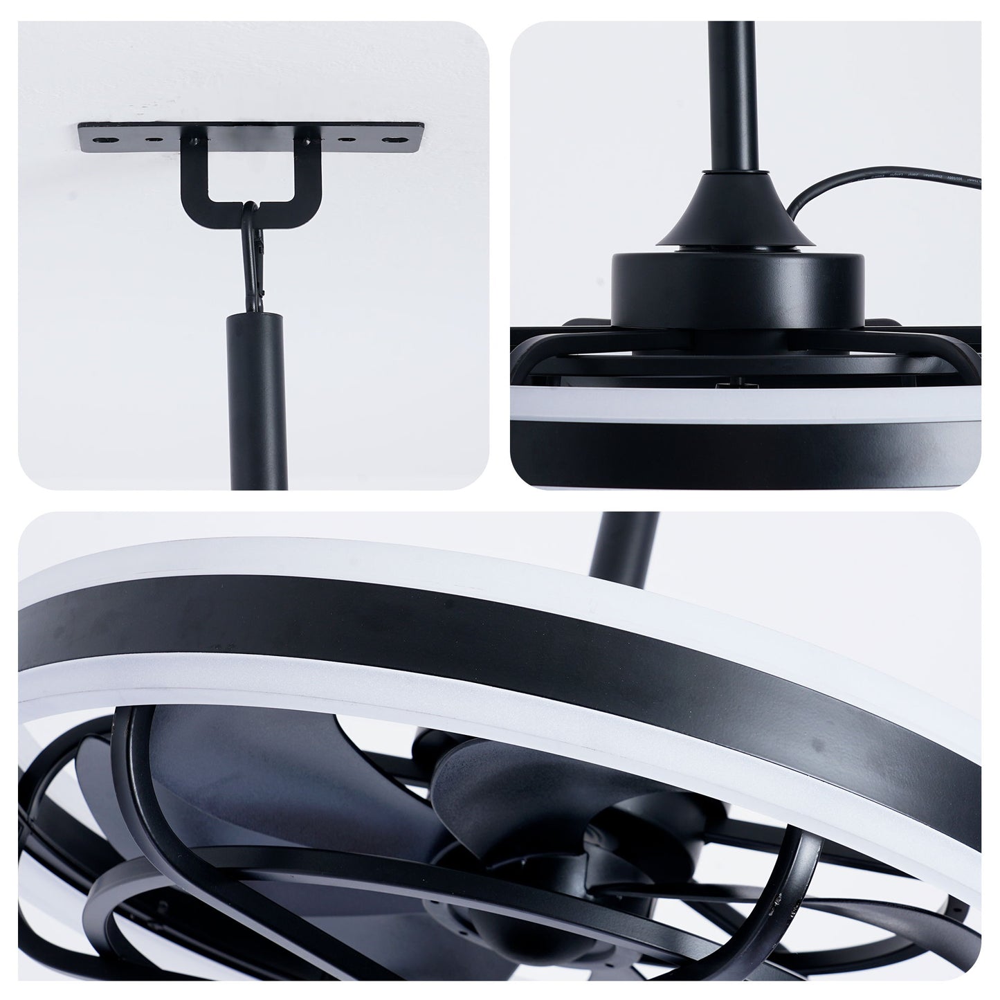 Ceiling Fan Light LED Light Source And Remote Control, 3000 - 6500K Dimmable LED Fan Light, 6 Speeds, For Living Room - Matte Black