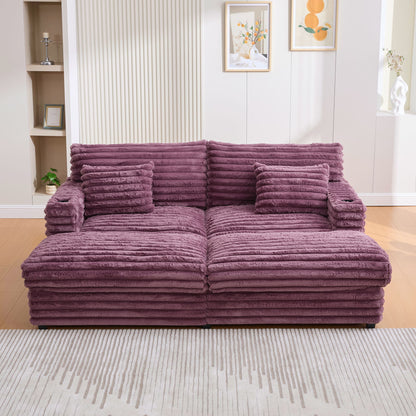 Oversized Double Chaise Lounge Sofa With USB Ports And Cup Holders
