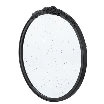 Round Hand Carved Rose Antique Mirror Frame, Wall Mirror For Live Space
