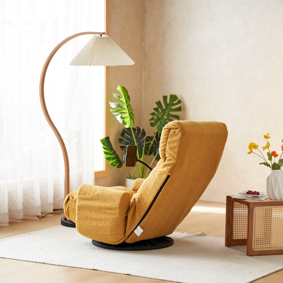 Adjustable Swivel Lounge Chair With 360 Degree Rotating Seat And Headrest Support