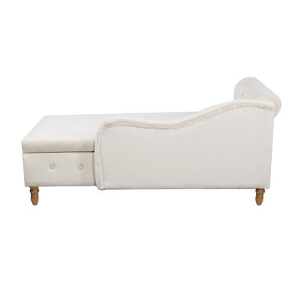 Chaise Lounge Indoor, Lounge Chair For Bedroom With Storage & Pillow, Modern Upholstered Rolled Arm Chase Lounge For Sleeping With Nailhead Trim For Living Room Bedroom Office