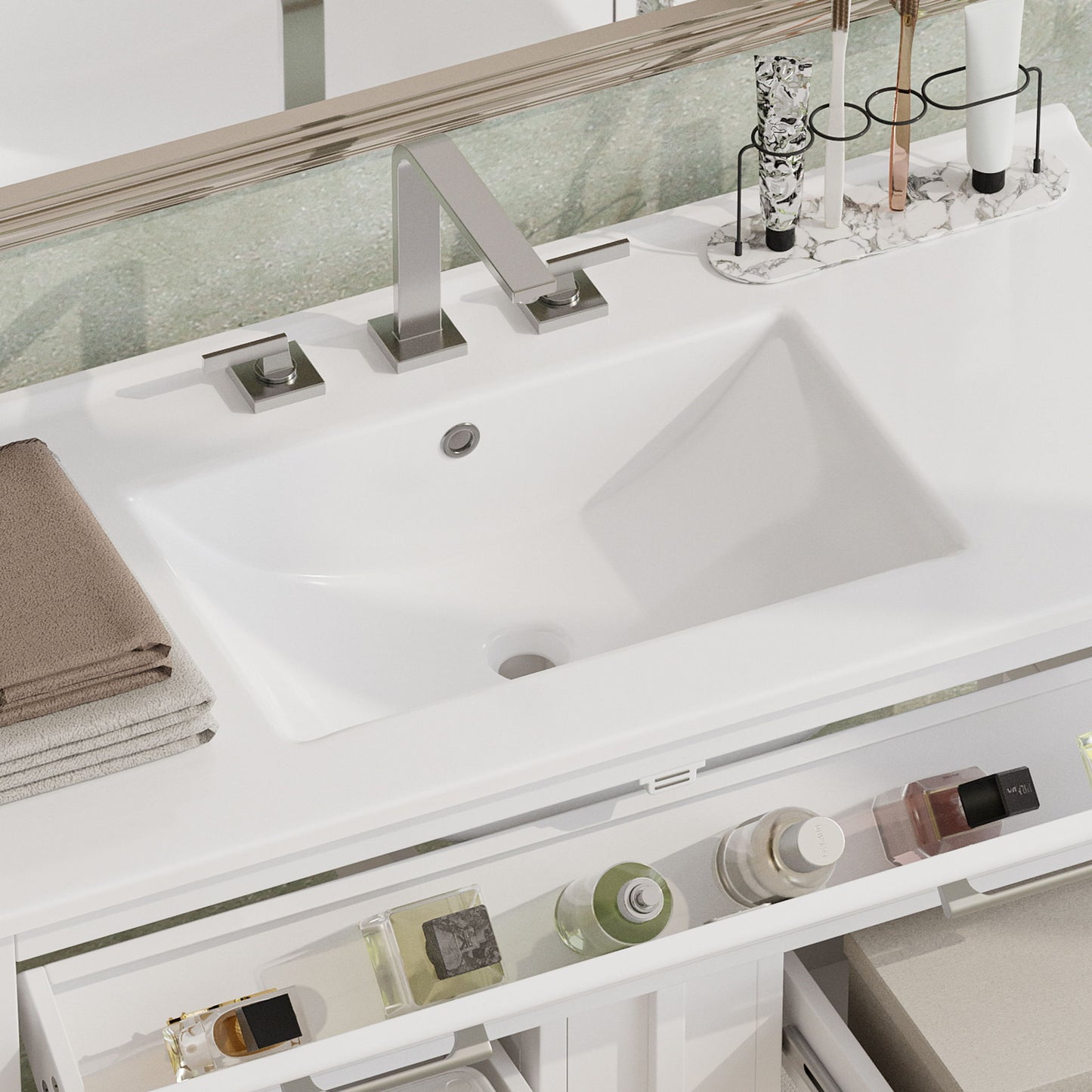 Bathroom Vanity With Ceramic Sink, Tip Out Tray & 2 Full Extension Drawers