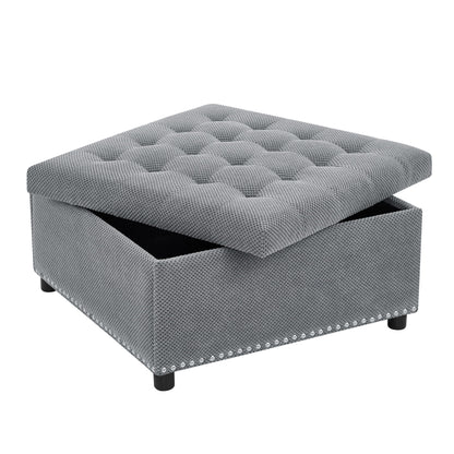 Square Tufted Storage Ottoman With Nailhead Trim
