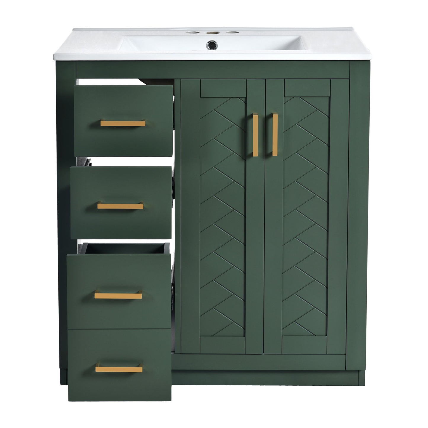 Ceramic Sink Combo, Freestanding Vanity Set With 3 Drawers & Soft Closing Doors