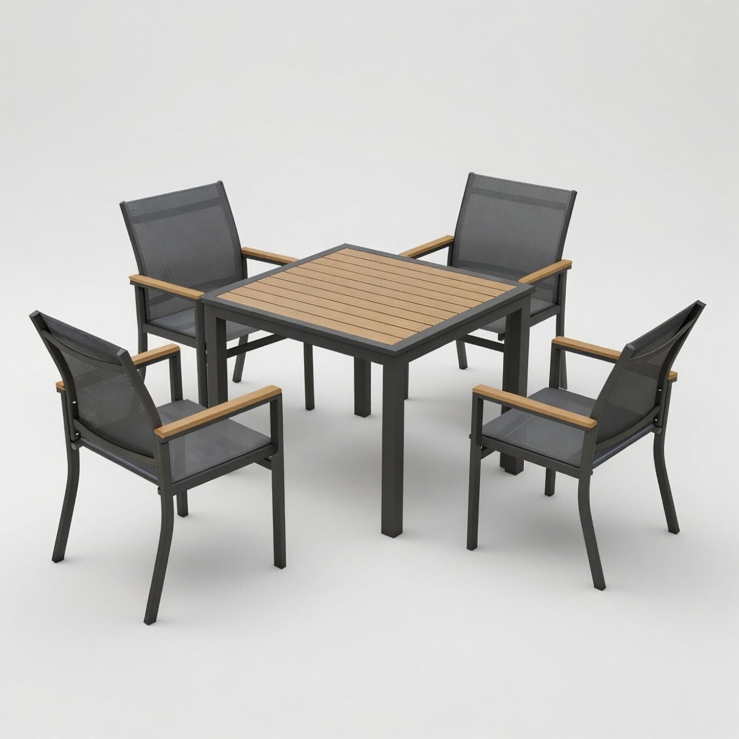 Gray Aluminum Patio Dining Set With Textilene Chairs, 5 Piece All Weather Outdoor Table And Chair Set For Patio, Porch, Garden