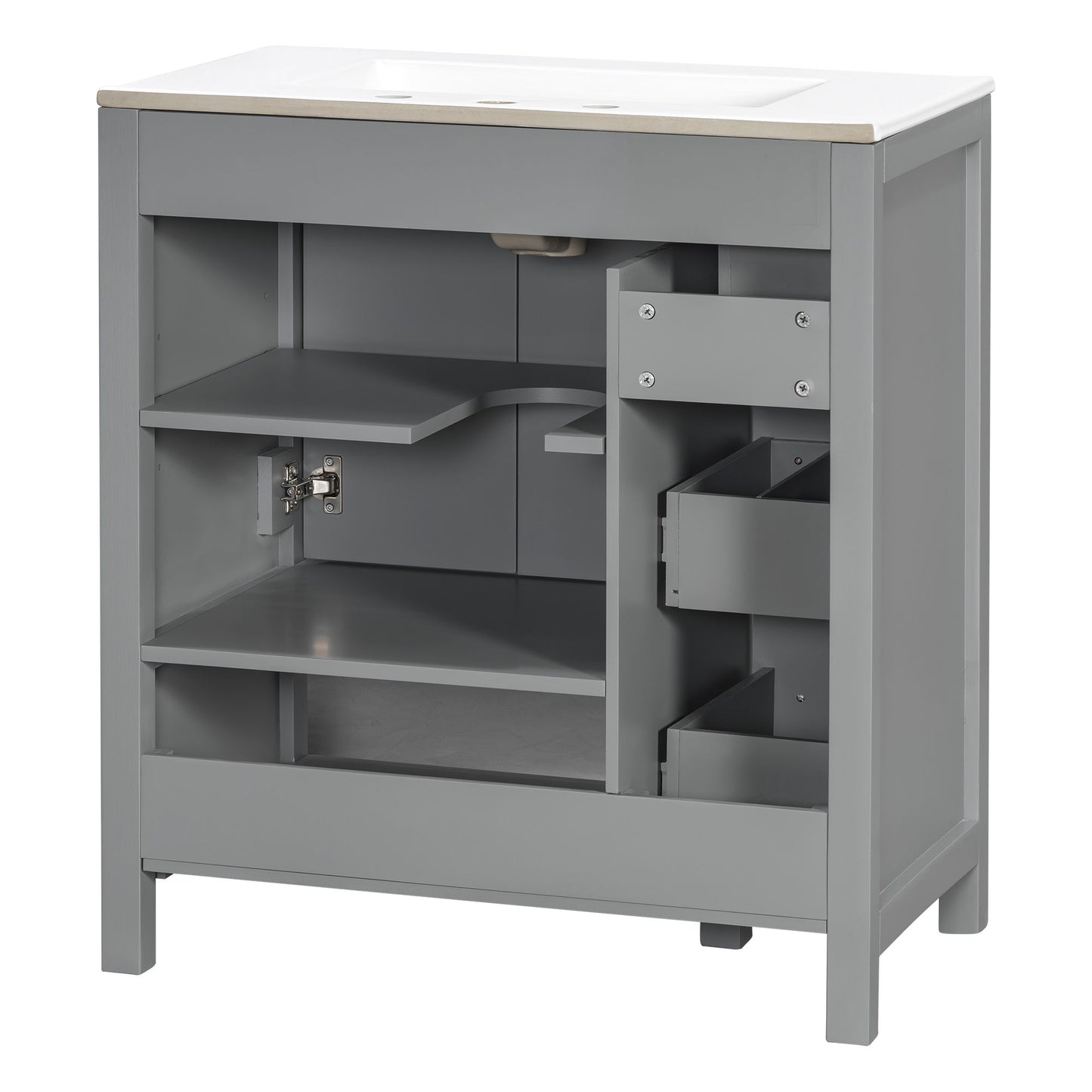 Bathroom Vanity With Sink Top, Bathroom Vanity Cabinet With 2 Doors And 2 Drawers, Open Shelf