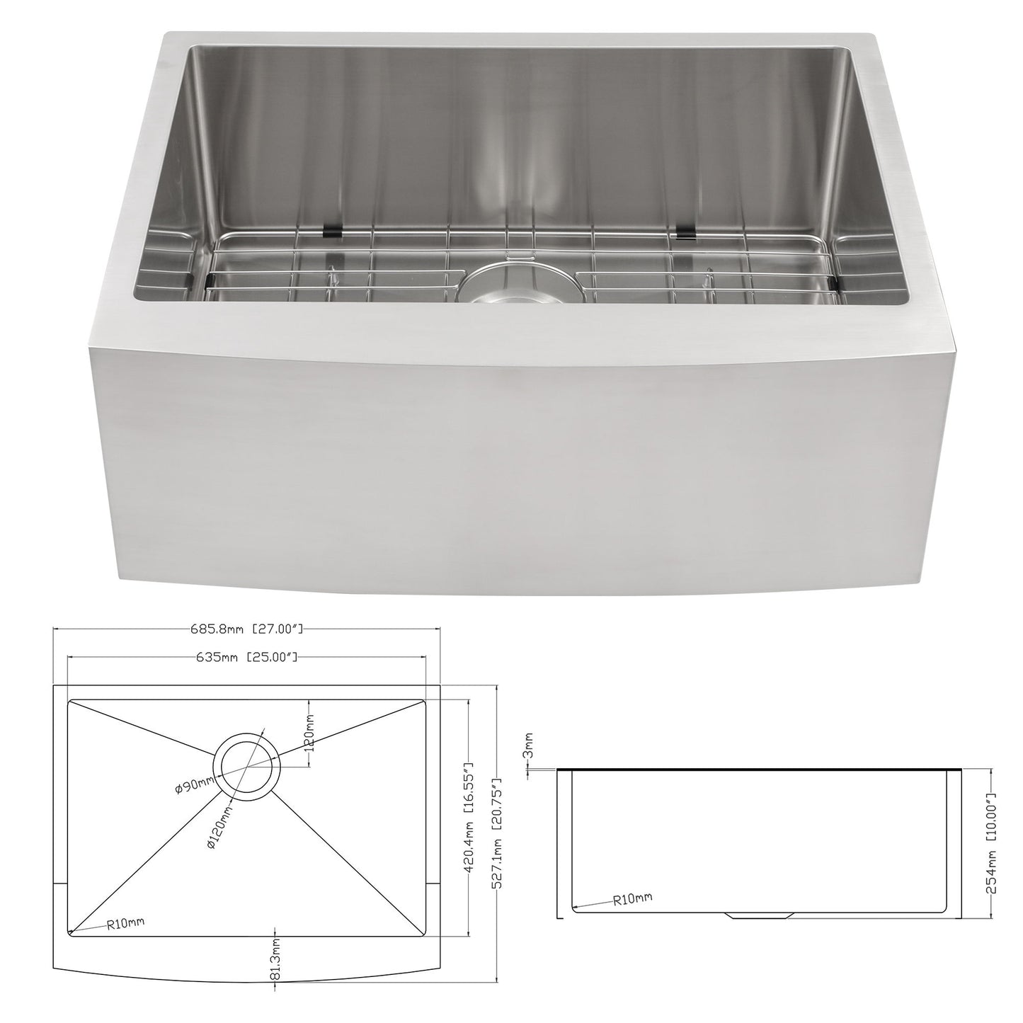 Farmhouse Kitchen Sink Stainless Steel Apron Front