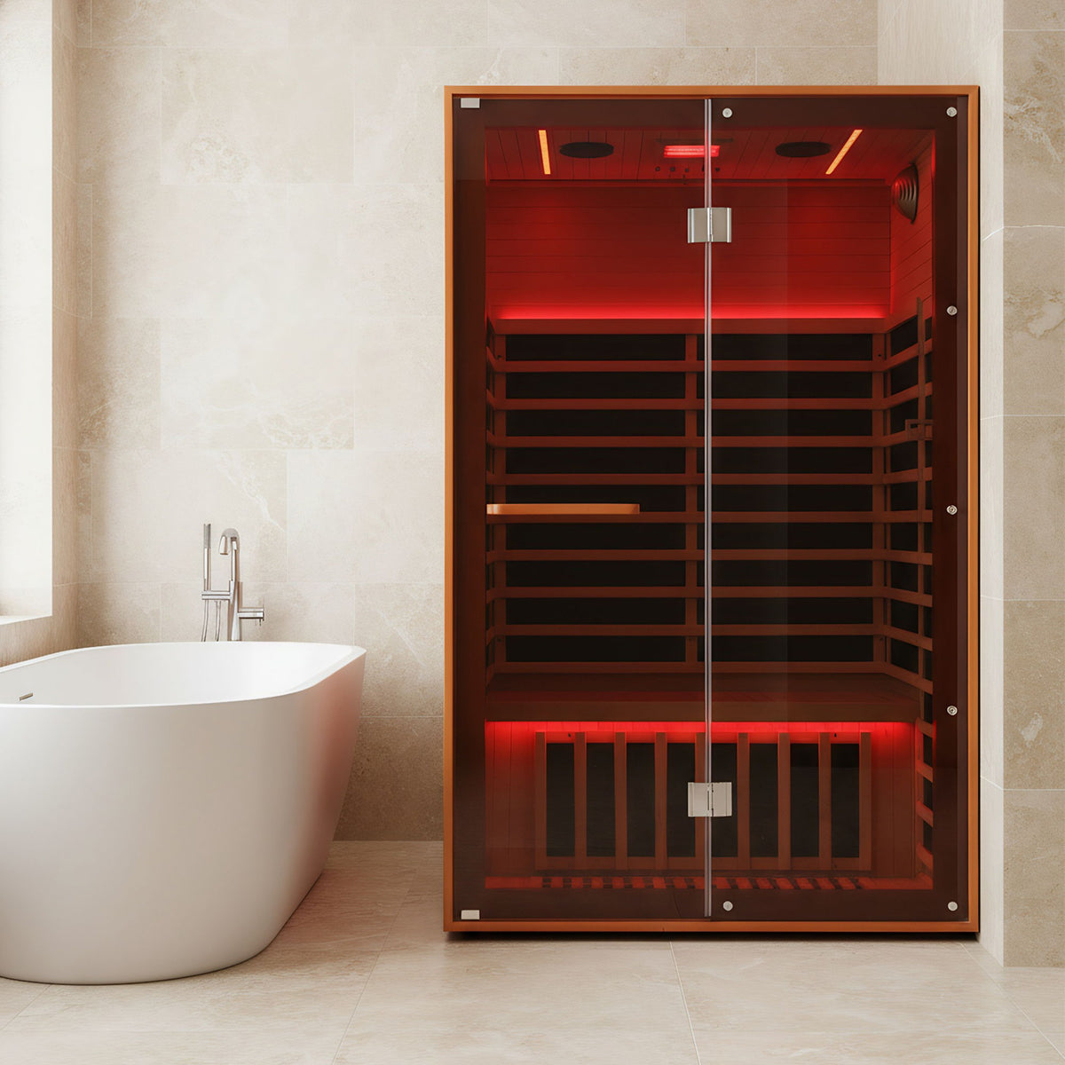 Double Sauna Room With Carbon Heating Plates - American White Oak