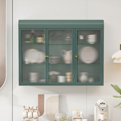 Arched Wall Mounted Cabinet, 3 Door Storage For Kitchen - Dark Green