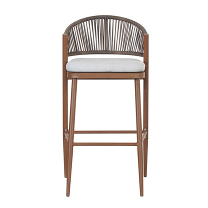 Outdoor Bar Height Metal Frame Counter Stools With Scallop Shaped Backrest & Water Resistant Cushions