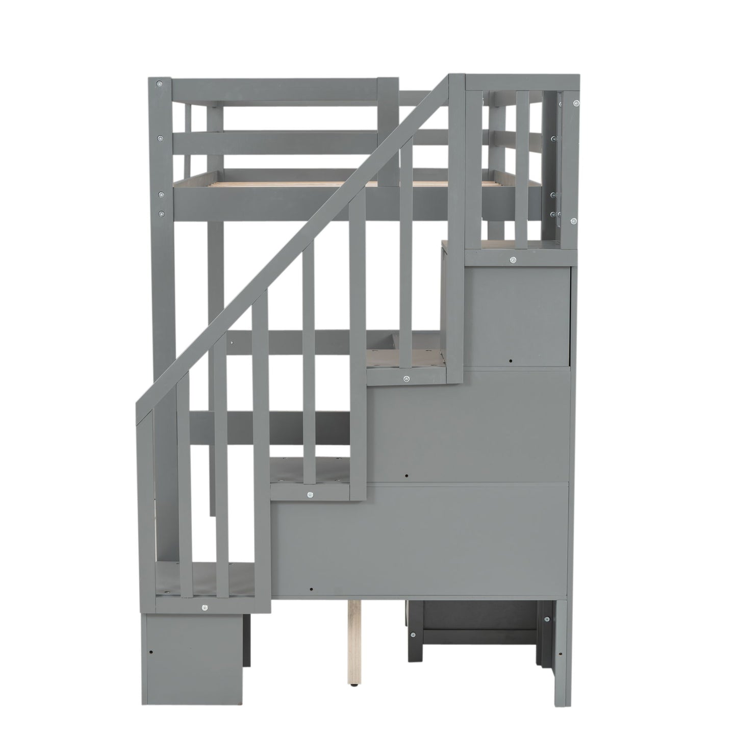 Loft Bed Frame With Built In Desk And Double Storage Drawers