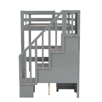 Loft Bed Frame With Built In Desk And Double Storage Drawers