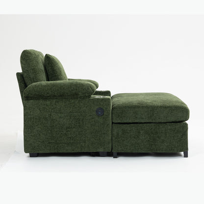 Fabric Sofa Bed With Cupholders And USB Charging Ports Chair For Living Room