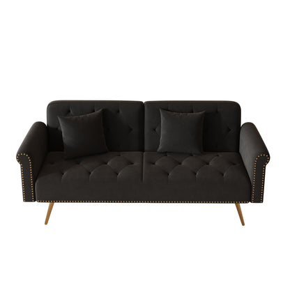 Luxurious Sofa Bed With Nail Head Trim And Matching Pillow